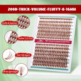 Lash Clusters Effect Individual Lashes FANVAN 280pcs 30D+40D D Curl 9mm-16mm Light Brown Eyelash Clusters Wispy Lashes Fluffy Cluster Lashes Natural Soft DIY Lash Extension