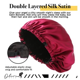 Olivia Sylx - Satin & Silk Bonnet - Sleep Cap & Kids Hair Cover for Girls, Adjustable (Red/Black, 4-8 Year)