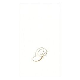 Caspari White Pearl & Gold Paper Linen Boxed Guest Towel Napkins in Letter P - Three Packs of 24