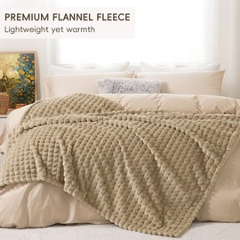 PHF Fleece Throw Blanket for Couch-380GSM Super Soft Warm Blanket for Fall and Winter, No Pilling, No Shedding, Lightweight 3D Clipped Decorative Fuzzy Plush Blanket for Bed, 50"x60", Khaki