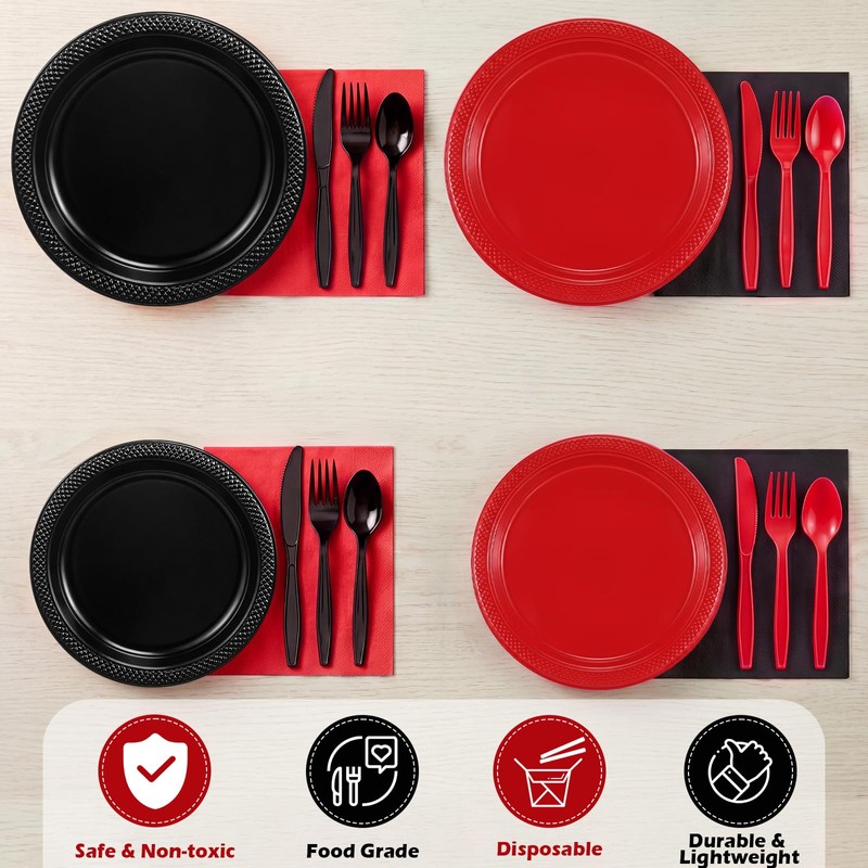 Uiifan 144 Pcs Plastic Plates for Party Set 9" Dinner