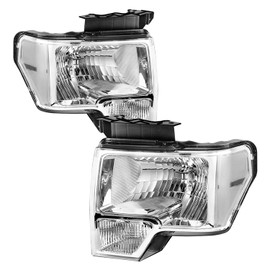 JSBOYAT Headlight Assembly Replacement for 09-14 Ford F150 Pickup Passenger & Driver Side, Chrome Housing with Clear Reflector