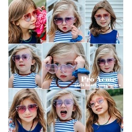 Pro Acme Heart Sunglasses Kids for Toddler Girls Age 3-10 Shaped Bee Cute Fashion Sunnies 2 Pack(Pink Frame+Purple Frame,55MM)