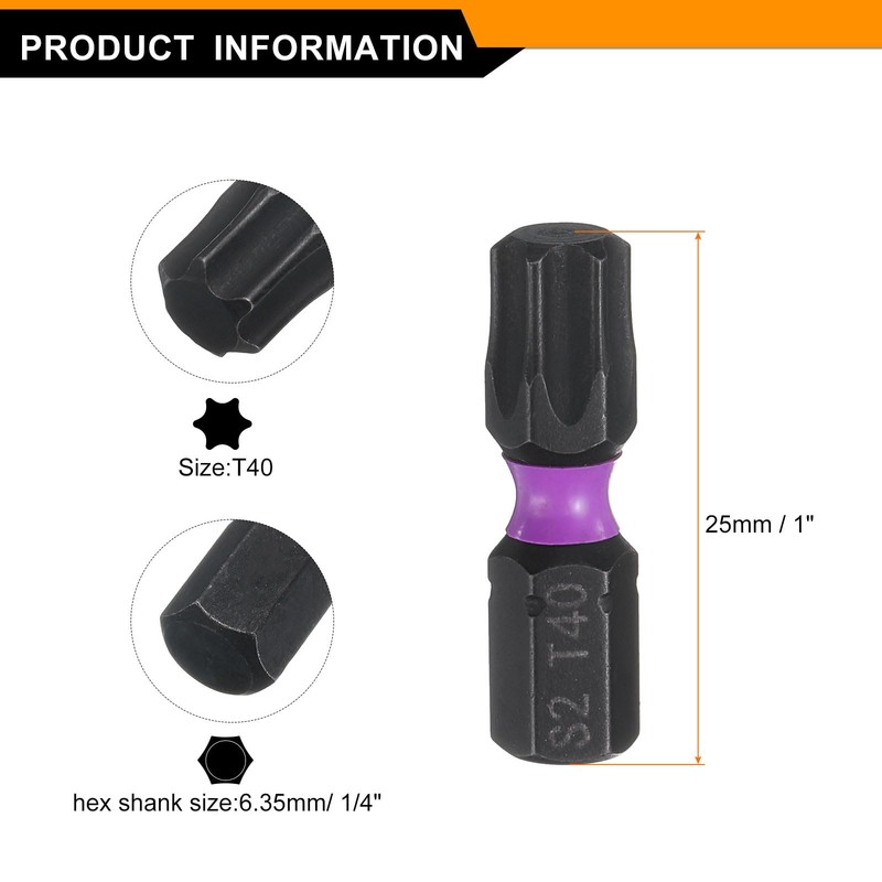 HARFINGTON 4pcs T40 Torx Screwdriver Bit 1/4" Hex Shank 25mm/1"