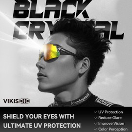 VIKISOIO Cycling Glasses for Men Women, UV400 Protection, TR90 Frame, Sport Sunglasses for Running Driving Bicycle MTB Riding, Frame Grey/Lens Rainbow, 14.5mm*5.7mm