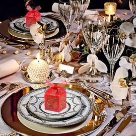 COTOPHER 100Pcs Laser Cut Favor Boxes, 2x2x2.75in Small Gift Boxes for Presents, Party Wedding Favors Boxes with Ribbon, Mini Candy Boxes for Event Bridal Shower Anniversary Birthday Christmas, Red