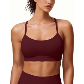 MIRITY Padded Y-Back Sports Bra for Women - Racerback Low Impact Spaghetti Strap for Yoga Workout Top Burgundy