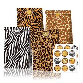 24Pcs Jungle Safari Animal Party Favor Bags Animal Gift Bags Birthday Treat Boxes Party Bags Candy Goodies Picnic Safari Party Decoration