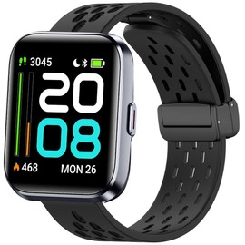 Lamshaw ID208 Plus Smart Watch Band, Breathable Soft Silicone Sport Band with Magnetic Butterfly Clousure Replacemet Straps Compatible for Quican, aeac, WMK, Fitpolo ID208 Plus 1.8'' Watch (Black)