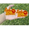 Badge Addictz Red Lady Driven Red Lips on Yellow Emblem