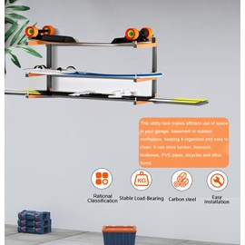 NBGYTECH Wall Mounted Metal Lumber Storage Rack with 3 Levels - Heavy Duty Wood Organizer for Garage, Basement, and Outdoor Workspaces (2 Pack)