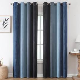 Estelar Textiler Navy Blue and Black Ombre Blackout Curtains 84 Inches Long 2 Panels, Thermal Insulated Gradient Drapes for Bedroom, Full Room Darkening Energy Saving Curtains for Living Room,52Wx84L