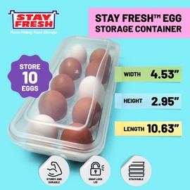 Kitchen Discovery Egg Storage Container for Refrigerator Stackable Clear Egg Container for Refrigerator Protects Against Breakage–Egg Holder for Camping, Hardboiled Egg Container Stores 10 Eggs