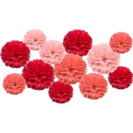 Red Tissue Paper Pom Poms Hanging Party Pom Poms Decorations for Birthday Wedding（12pcs）