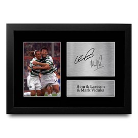 HWC Trading FR A4 Henrik Larsson & Mark Viduka Celtic Gifts Printed Signed Autograph Picture for Football Fans and Supporters - A4 Framed