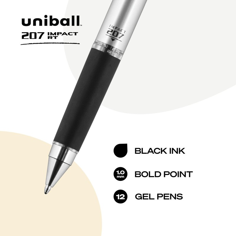 uniball 207 Impact Retractable Gel Pens, Bold Point (1.0mm), Black,