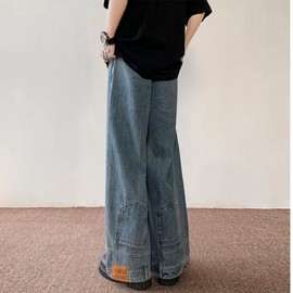 Vinversoesw Women's Y2K high Waisted Irregular Pocket Reverse Design Hip-hop Street Loose Straight Leg Jeans Denim Blue