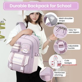 IvyH School Backpack Girls - Kids Backpack Large Capacity Daypack Waterproof School Bags Ideal for Girls Boys Ages 2-6th Grade, purple, Rucksack Backpacks