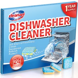 Dishwasher Cleaner and Deodorizer Tablets - 24 Pack Powerful Descaling and Refreshing Pods, Deep Cleaning for Dish Washer Machine, Natural Ingredients, Heavy Duty for Sparkling Clean - Yearly Supply