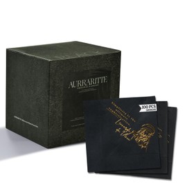 AURRARITTE 100 Pack Disposable Cocktail Napkins Paper, 3-Ply Beverage Napkins Bar Napkins, 5” x 5” Folded Paper Napkins, 5 Assorted Designs, For Dinner Events Party Birthday Decor (Black)