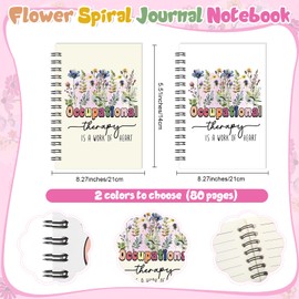 Inbagi 5 Pcs Occupational Therapy Gifts Flower Spiral Journal Notebook Flower Ballpoint Pen OT Gifts for Speech Therapist OT Appreciation Gifts Psychology Gifts for Women Female Therapists