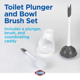 Clorox Toilet Plunger and Bowl Brush Combo with Caddy, 6.75 x 7 x 19.5 in, White/Gray