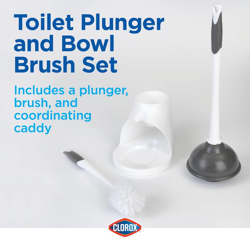 Clorox Toilet Plunger and Bowl Brush Combo with Caddy, 6.75