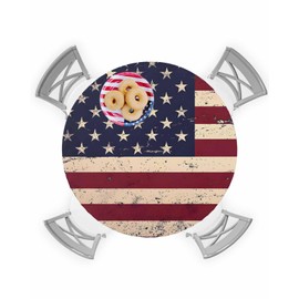 jdudh Round Fitted Tablecloth with Elastic Edge 36"-44",Vintage American Flag Waterproof Oil-Proof Table Cover Tablecloths for Indoor Outdoor Party Picnic Banquet,Independence Day Stars Stripes