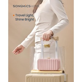 SONGMICS HOME Travel Jewelry Case with Mirror, Stitching, Portable | Jewelry box organizer, 4.1 x 8 x 2.4 Inches, Gift Idea, Jelly Pink, UJBC180S01