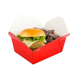 Restaurantware Bio Tek 45 Ounce Take Out Boxes 200 To Go Lunch Boxes - Tab-Lock Closure Heat-Tolerant Red Paper Disposable Lunch Boxes Greaseproof For Hot And Cold Foods