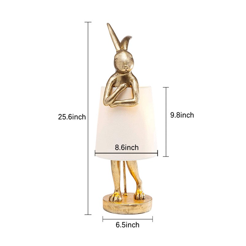 NorDiem Cute Rabbit Animal Table Lamp,Big Size 25.6", Gold Resin