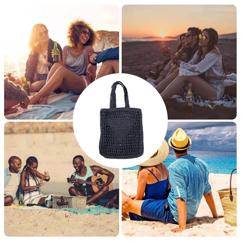 Handmade Straw Bag Travel Beach Fishing Net Handbag Hollow Casual