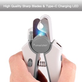 Fumeister Type-C Rechargeable Dog & Cat Nail Clippers - LED Pet Nail Trimmer with Built-in Nail File, Extra Sharp Blades for Small & Medium Dogs, Indoor Cats (White-Gray)