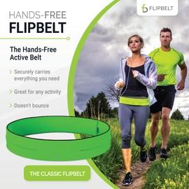 FlipBelt Classic Running Belt for Phone and Small Accessories, Exercise Waist Pouch for Women and Men, L, Neon Green