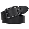 LEACOOLKEY Women Classic Black Leather Belt With Square Black Buckle