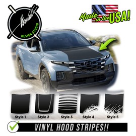 Benini Design Studio Hood Blackout Stripe Decal Racing Stripes Graphics Fits 2022 Graphic Vinyl Sticker Compatible with Hyundai Santa Cruz 2022-2027 (Style 3, Matte Black)