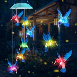 Solar Hummingbird Gift for Mom Grandma Girls, Color Changing Solar Wind Chimes f