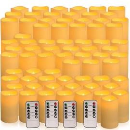 Wfmolcand 72-Pack Realistic Flameless LED Candle, Battery Operated with Remote Control, 3D Flame Pillar Timer Funtion Melted Top Safe,Perfect for Indoor/Outdoor Decor,Wedding,BBQ and Gift.