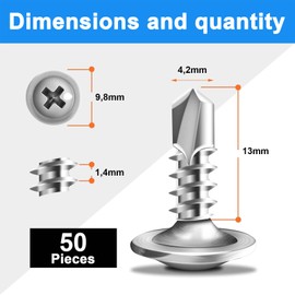 Wavanta 50Pcs Self Tapping Screws for Metal, M4.2 x 13mm Truss Head Self Drilling Screws, 410 Stainless Steel Sheet Metal Screw, High-Strength Quick Tapping Screw with Screwdriver Bit