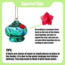 QFkris 3 Pack Blown Glass Hummingbird Feeder for Outdoors Hanging, 2.9" Small Hummingbird Feeder with Flower Feeding Ports, Bird Feeder for Outside Garden Backyard Decor, Gifts for Women Mom
