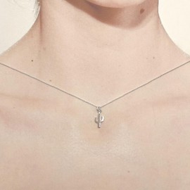 Sterling Silver Cactus Charm Pendant Necklace, 18"