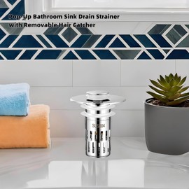 2Pcs Pop-Up Bathroom Sink Drain Strainer | Stainless Steel Anti-Clog Sink Stopper with Removable Hair Catcher Basket, Universal Drain Filter for Showers & Bathtubs (ABS+Stainless-Vertical net)