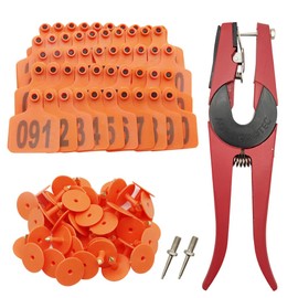 Cattle Ear Tags 001-100 Number Plastic Livestock Animal Tag for Cows Ear Tag Applicator Kit (001-100, Orange)