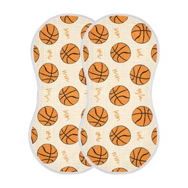 JHKKU Muslin Burp Cloths for Baby Boys and Girls - 2-Pack Ultra Absorbent Basketball Muslin Washcloths, Newborn Towel, Milk Spit Up Rags, Burp Cloth Bib for Unisex, 22 x 11 Inch