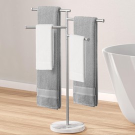 KES Free Standing Towel Racks for Bathroom, Towel Stand with Natural Marble Base, 40 Inch 4 Swivel Bars Floor Towel Rack Stand, Premium 18/8 Stainless Steel, Brushed Finish, BTH219S4-2