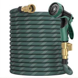 50 ft Garden Hose, 2025 Upgarded Flexible Water Hose 50ft With 10-Pattern Spray Nozzle, Kink-Free, Lightweight, Durable, Leak-Proof Solid Brass Fittings (DarkGreen)