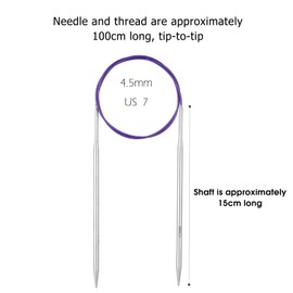 Circular Knitting Needles 40inch (100cm x 4.5mm) Stainless Steel Metal Round Knitting Needles with 10 Sturdy Stitch Markers