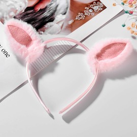 LUX ACCESSORIES Pink Bunny Fluffy Ears Costume Accessory Girls Fashion Headband