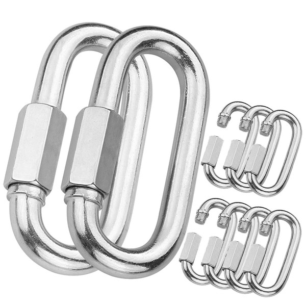 10Pack Quick Link 5/16Inch, 1100lbs Capacity Stainless Steel Oval Locking Carabiner, Heavy Duty Threaded Quick Chain Link for Tire, Swing, Gym, Camping, Hammock, Rope Connector and Trailer
