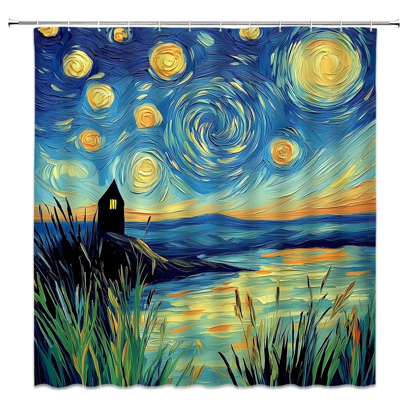 TENVSIN Starry Night Shower Curtain Blue Star Sky, 72 x